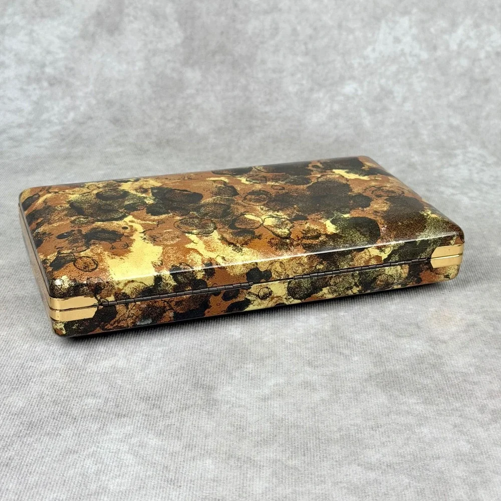 Vintage Mele Jewelry Box Abstract Tortoise Shell Print Gold Tone Travel Case